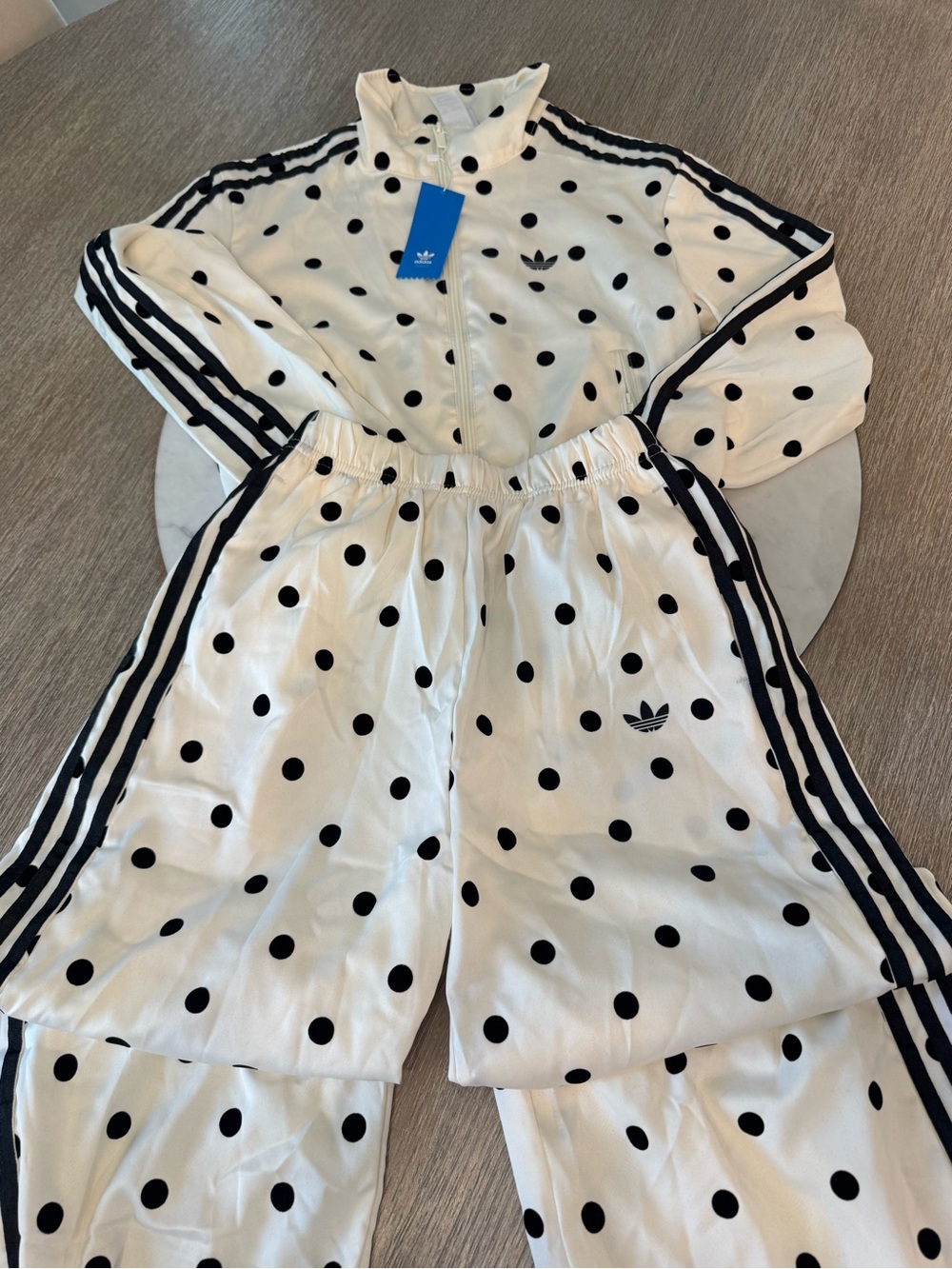 adidas White & Black Polka Dot Tracksuit Pajama Set - Picture 4 of 8